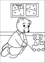 coloriage petit ours brun joue avec son train